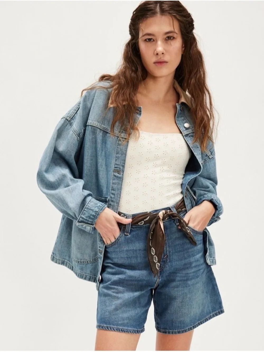 Levi’s high baggy jean shorts linen + denim light weight NEW 30